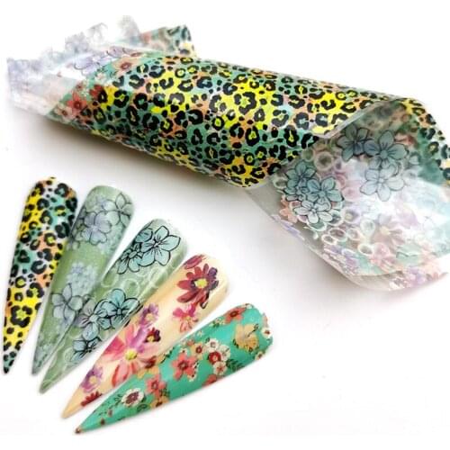 5pcs Leopard Print Nail Foil Stickers Nail Art Transfer Foils Set Holographic Design Adhesive Wraps Decoration Manicure