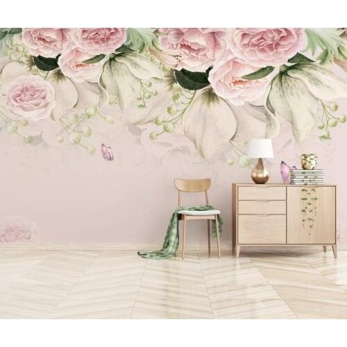 Watercolor Flower Wallpaper Nordic Butterfly Wall Mural HD Printed Pink Wallpapers for Kids Bedroom Canvas Papel De Parede