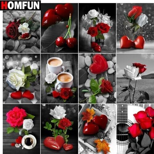 HOMFUN 5D Diamond "Red rose coffee" Diamond Embroidery Full Round/ Square Diy Diamond Painting Cross Stitch Home Decor