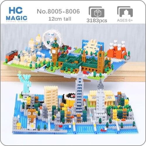 Architecture New York City Statue of Liberty London Eye Big Ben Tower Bridge DIY Mini Diamond Blocks Bricks Building Toy no Box