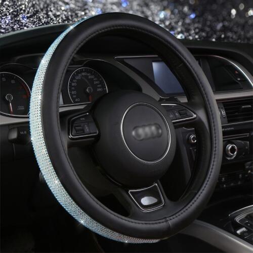 Car Leather Steering Wheel Covers Crystal Rhinestone Cover on stering wheel Auto Car Interior Accessories For Women Girls