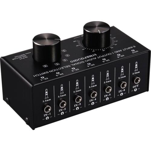B017-6 input 1 output audio signal selection switcher output volume adjustment control 3.5mm interface