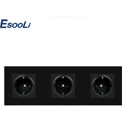 Esooli White Wall PC Panel 3 Way Power Socket Plug Grounded, 16A EU Standard Electrical Triple Outlet 258mm * 86mm