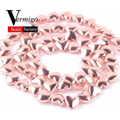 Free Shipping 6 8mm Rose Pink Gold Love Heart Hematite Beads Natural Stone Charm Loose Beads For Jewelry Making Diy Bracelet 15"