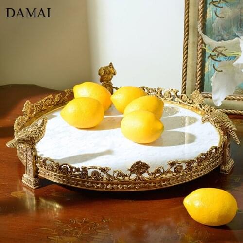 European Vintage Trays Decorative Pure Copper Golden Bird Decoration Fruit Tray Luxurious Jewelry Necklace Display Storage Plate