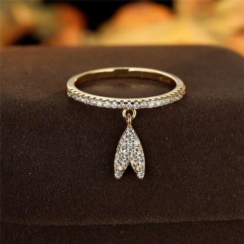 Dainty White Zircon Small Stone Ring Charm Gold Silver Color Wedding Ring Geometric Letter V Pendant Rings For Women Bride Gift