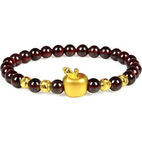 Fine Real 999 24K Yellow Gold Women 3D Apple Bead Bracelet 1.7-1.8g