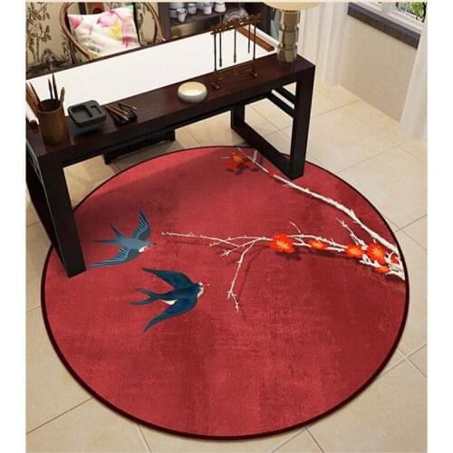 Chinese Style Round Carpet Living Room Bedroom Retro Flowers And Birds Sofa Decoration Non-Slip Soft Mat