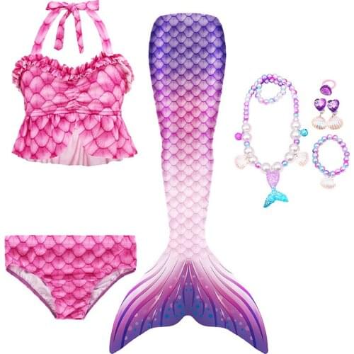 Girls Swimmable Mermaid Tail Bikini Set Swimwear Kids Swimming Costume With Accessories Beachwear Gifts