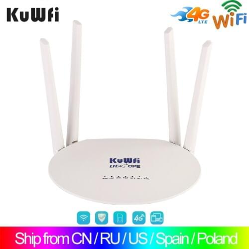 KuWfi 4G Router 150Mbps CAT4 Wireless 3G/4G LTE Router Unlock Global FDD/TDD SIM Card With 4PCS External Antennas Up To 32Users