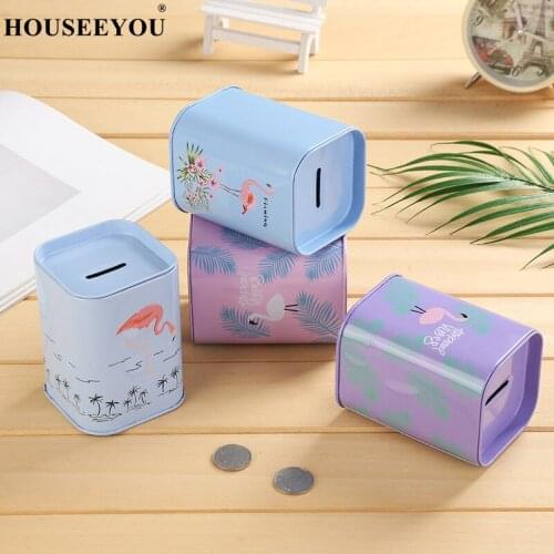 Metal Piggy Bank Cute Sundries Animal Candy Color Flamingo Money Storage Box Gift Home Decor Coin Jar Cash Container