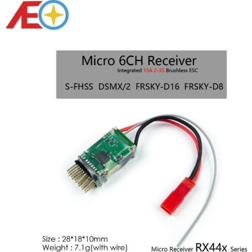 AEORC RX44X series Mini Micro RX 6CH Receiver Integrated 15A 2-3S brushless ESC with Standard Plug Support S-FHSS DSMX/2 FRSKY