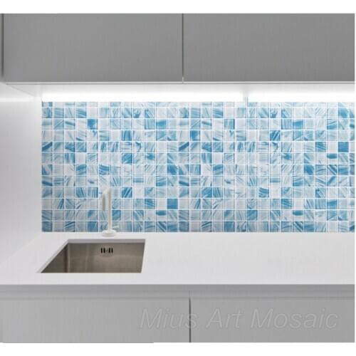 Mediterraneon style sky blue glass bathroom mosaic tile shower room decoration