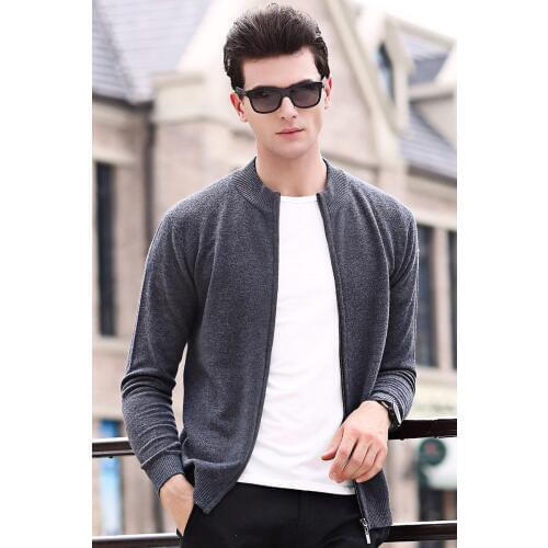 Men Cashmere Zipper Sweater Outwear Male Pure 100% Wool Solid Color Thick Warm Sweater Knitwear Long Sleeve High Quality