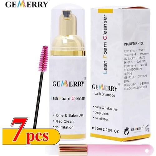 GEMERRY 60ml Lash Shampoo Brush Kit Eyelash Extension Cleaning Tool Lashes Lift Foam Mousse Eyelash Makeup Cleanser Set Supplies