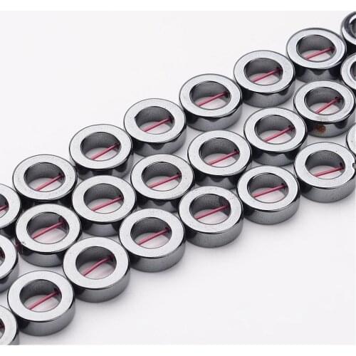 Non-Magnetic Synthetic Hematite Beads, Grade A, Donut, Black, 12x4mm, Hole: 1mm; about 33pcs/strand, 16"