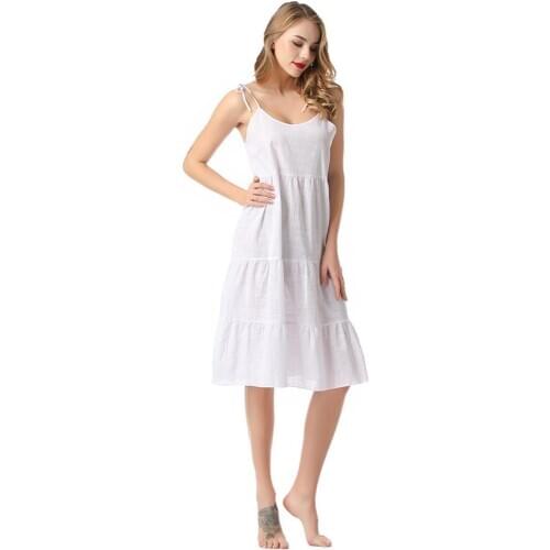 Plus Size Nightgown Suspenders Female Summer Sexy Pyjamas Dress Plump Woman Two Bow Tie Round Neck Cotton Linen Nightdress