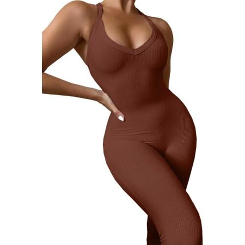 New solid color high elastic crater fabric casual sling jumpsuit