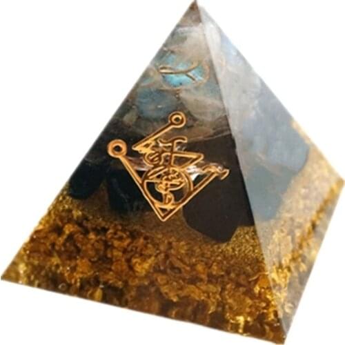 Orgonite Pyramid Muladhara Chakra Obsidian Natural Crystal Repel Evil Spirits Pyramid Decoration Process Resin Gift