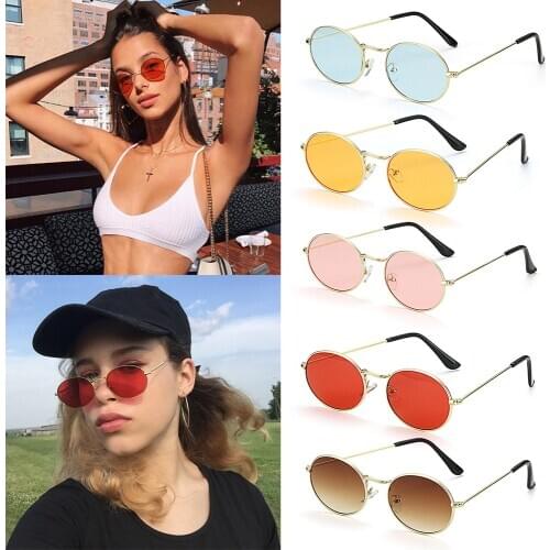 Fashion Oval Sunglasses Gold Silver Retro Metal Small Frame for Women Men Summer Shades Unisex UV400 Gradient Mirror Glasses