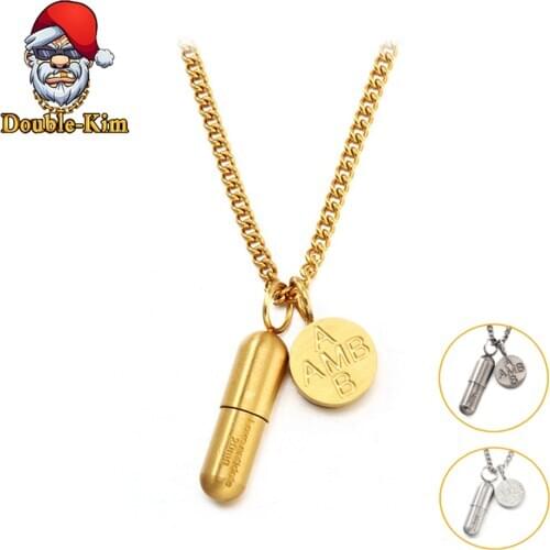 Pill Capsule Pendant Necklace Men Hip-Hop RAP Street Culture Titanium Stainless Steel Classic Chain Necklace Men Jewelry Gift