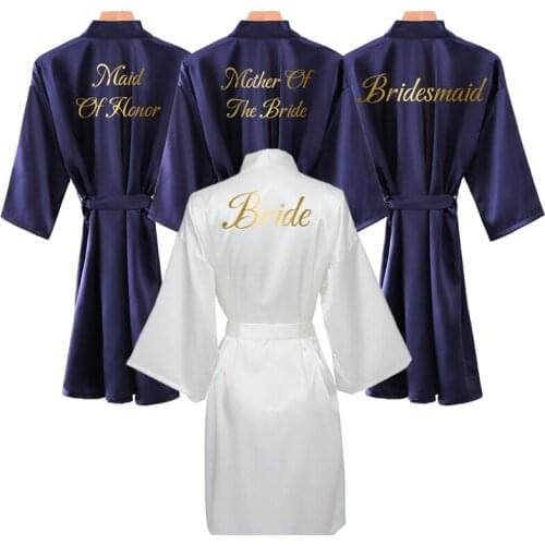 Owiter Silk Satin Robe Bride Robe Bridesmaid Robes Women Wedding Robes Bridal Robe Sleepwear Dressing Bathrobe Blue Gold Text