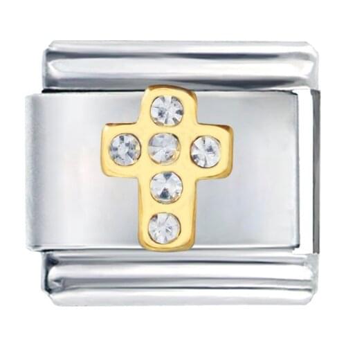 Composable Links Classic Size 9mm White Crystals Religious Bless Cross Italian Charm Bracelet Fit Zoppini Nomiation Brand