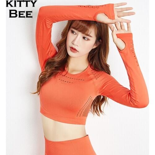 Sports Top Fitness Women Seamless Crop Top Long Sleeve Sport Shirt Women Yoga Top Female Gym Workout Yoga Shirt Women Sportswear