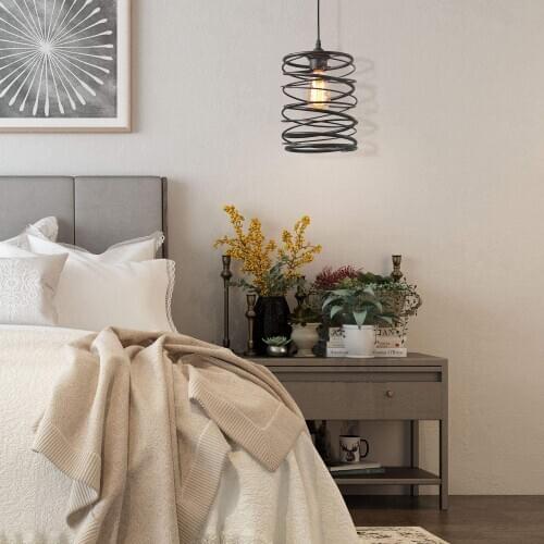 LED Pendant Light American Spiral Vintage Loft Rustic Rusty Cage Hanging Lamp for Kitchen Dining Room Living Room Bedroom E27