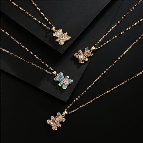 TKJ 2021 Fashion Cute Panda Pendant Necklace Micro-inlaid Colored Zircon Love Bear Pendant Necklace