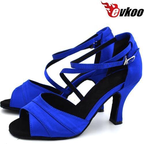Evkoodance Size US 4-12 Dancing Shoes Professional Blue Satin Salsa Dance Shoes For Girls 8cm Heel Height Evkoo-429