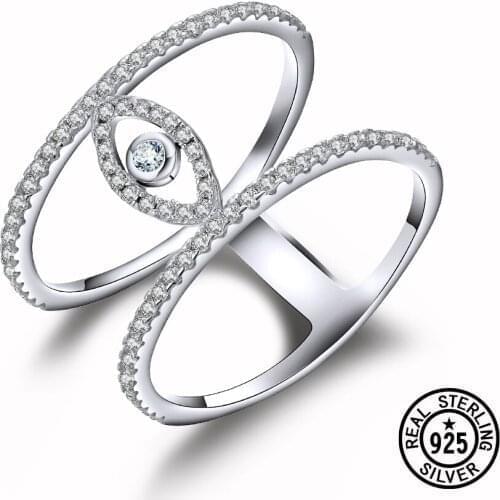 Real 925 Sterling Silver Rings Evil Eye Micro Pave Clear Zirconia Fashion Party Rings For Women Gifts Fine Accessories Jewelry