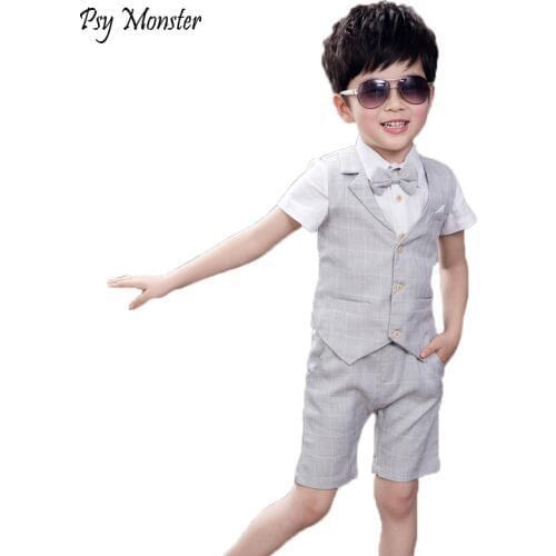 2018 Summer Baby Boys Clothes Sets Formal Gentleman Infant Suits Vest+Shirt+Pants+Tie 4Pcs Birthday Dress Kids Performance Suits