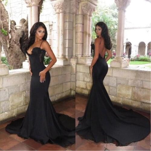 2019 Back Sexy Spaghetti Straps Mermaid Long Prom Dresses Lace Applique Sleeveless Evening Gowns Custom prom dress