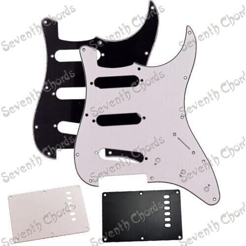 3 Ply SSS 11 Holes SQ FD Electric Guitar Pickguard & 1 Ply 6 Hole Guitar Backplate Back Plate - White - Black