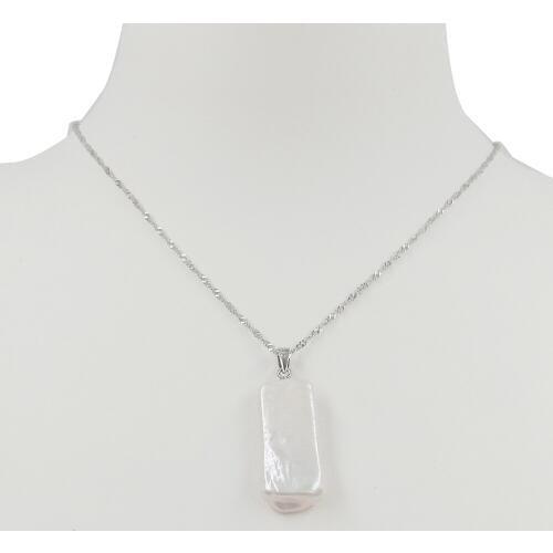 925 silver pendant necklace with 100% nature freshwater pearl ,9x24 mm big rectangle baroque pearl