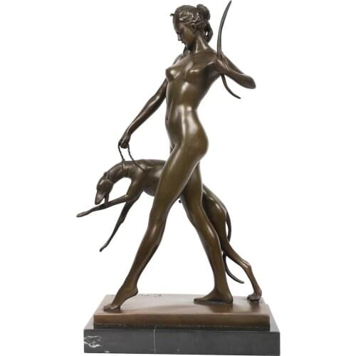 Bronze Greek Mythology Goddess Diana Artemis Statue Antique Hunter Sculpture Art Classy Home Decor