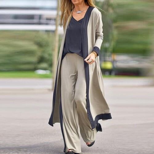 Women Spring Autumn Solid Color Loose Set Elegant Female Cardigan + Top + Trousers 3-Piece Suit Female Elegant Sets Streetwear