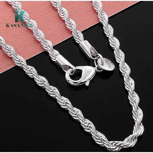 KASANIER Personality Fashion Unisex Party Wedding Gift Silver 2MM Rope Chain 925 Silver Chain Necklace Birthday Present Jewelry