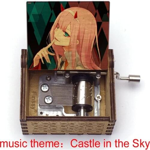 Anime darling in the FRANXX 02 Zero Two Print Wood music box Song Castle in the Sky theme cosplay fans Christmas gift for friend