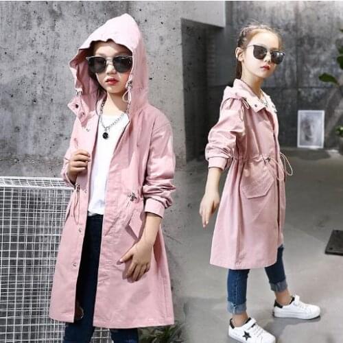 Children Clothing Girls Trench Coats 2021 Fashion Girl Jackets Cotton Hooded Long Jacket Autumn Kids Outerwear & Coats