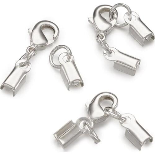 10Sets Silver Color Brass Clip Ends with Lobster Claw Clasps for DIY Bracelet Necklace Jewelry Making 33x5mm