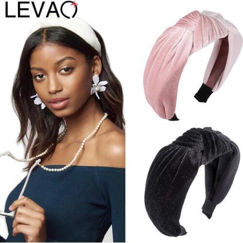 LEVAO Korean Velvet Knot Headband Women Girls Turban Solid Hairbands Elegant Head Hoop Bezel Hair Accessories Headwear Fashion