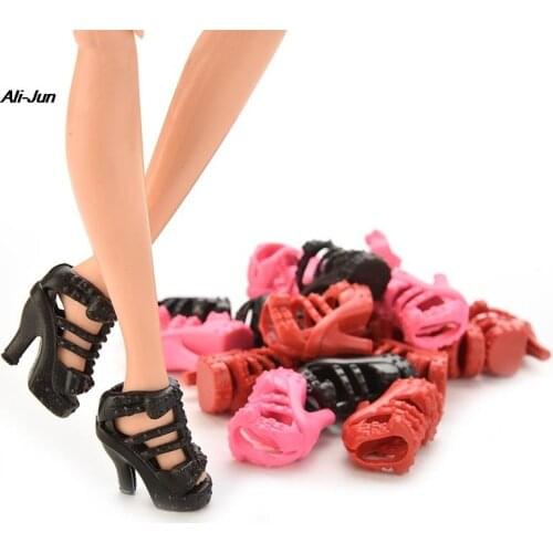 Fashion Fixed Styles 10 Pairs Doll Shoes Bandage Bow High Heel Sandals for Girl Dolls Accessories Kids DIY Toys