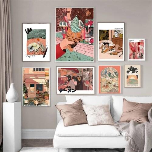 Cartoon Anime Multicolored Wall Art Canvas Painting Ramen Picture Ice Cream Posters and Prints Gallery Kids Kitchen Home Decor