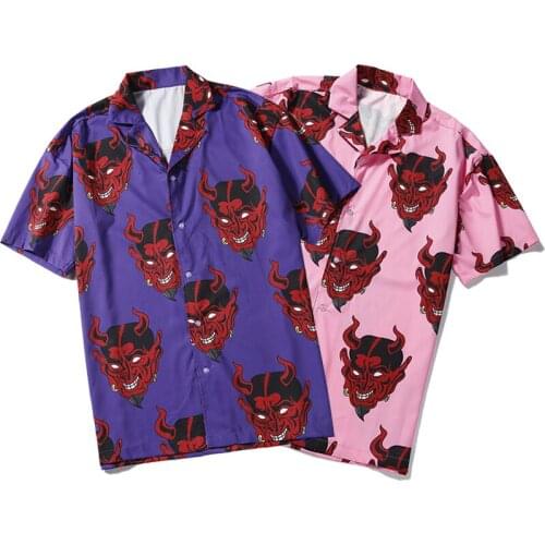 Men Shirt Men Short sleeve Shirt Beach Shirt fashion Print Button Streetwear Devil Shirts Hawaiiaanse Shirt men Beach shirts