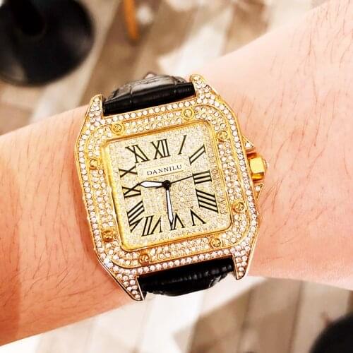 Square big dial diamond men watch leather strap 2021 new gift for men European style retro luxury