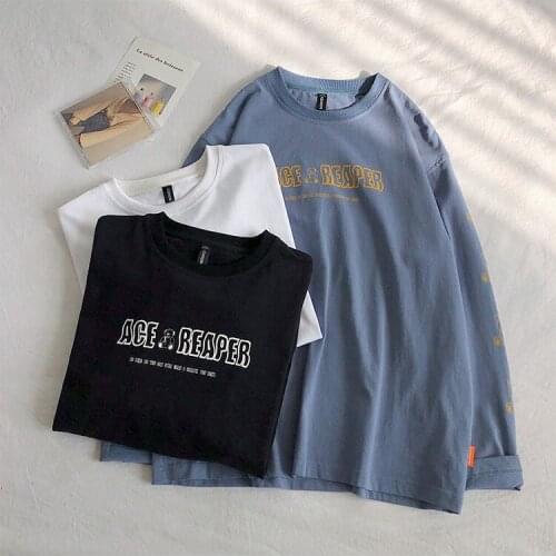 Mens T-Shirts Harajuku Print Spring Men Tshirts 2021 3 Colors Casual Long Sleeve Male Tees Korean Oversize Unisex