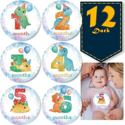 12 Pcs/Set Baby Pregnant Monthly Stickers Cute Dinosaur Memory Recording Milestone Sticker Newborn Growth Photo Photography C6UF
