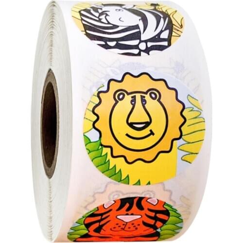 500Pcs animals Cartoon Stickers Rolls with Cute DIY Sticker Gift for Baby Girls Boys Cartoon Animal tiger lion zebra stickers